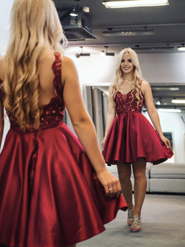 A Line V Neck Short Burgundy Lace Prom Dresses, Wine Red Short Lace Fo jbydress A Line V Neck Short Burgundy Lace Prom Dresses, Wine Red Short Lace Fo jbydress