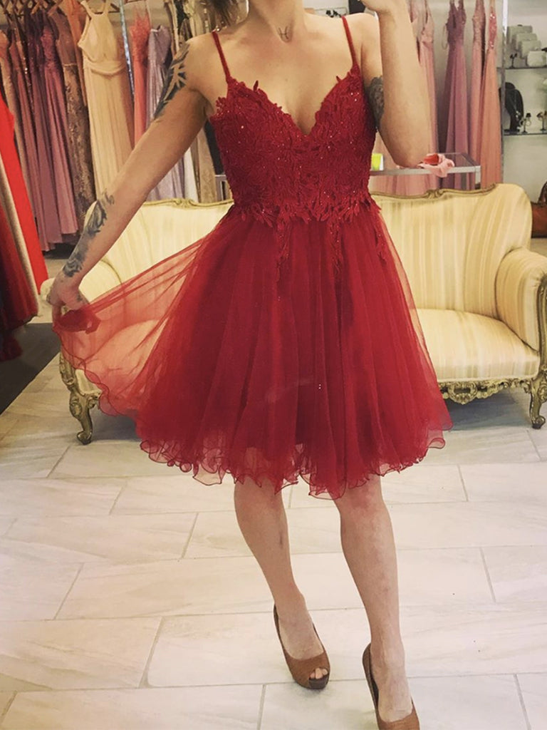 A Line V Neck Short Dark Red Lace Prom Dresses, Short Dark Red Lace Fo jbydress A Line V Neck Short Dark Red Lace Prom Dresses, Short Dark Red Lace Fo jbydress