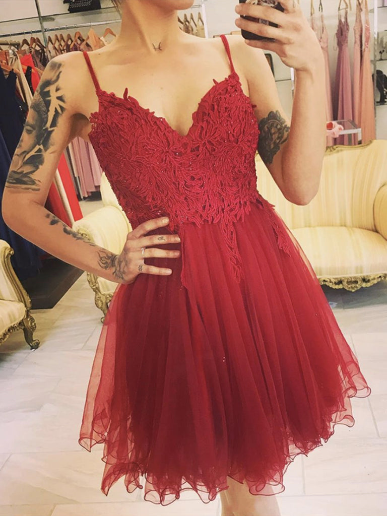 A Line V Neck Short Dark Red Lace Prom Dresses, Short Dark Red Lace Fo jbydress A Line V Neck Short Dark Red Lace Prom Dresses, Short Dark Red Lace Fo jbydress
