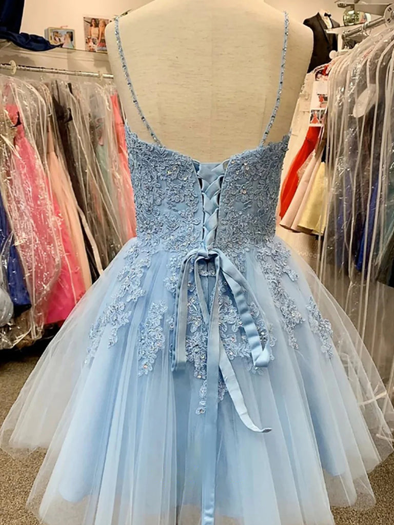 A Line V Neck Short Light Blue Lace Prom Dresses, Short Light Blue Lac jbydress A Line V Neck Short Light Blue Lace Prom Dresses, Short Light Blue Lac jbydress