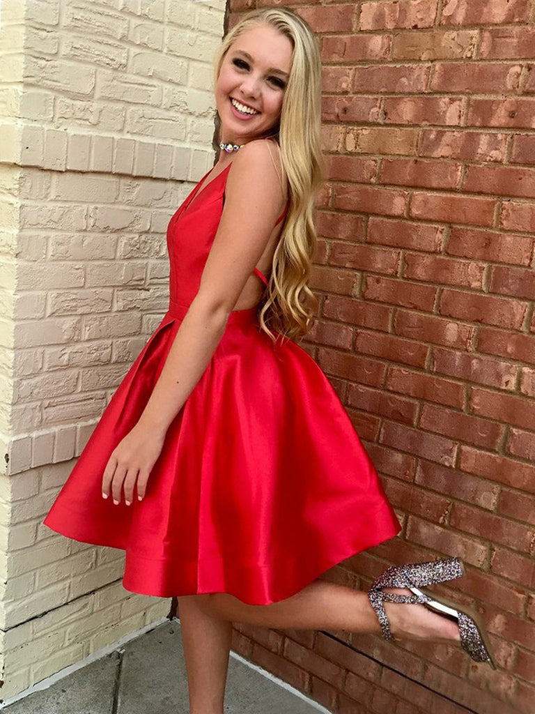 A Line V Neck Short Red Prom Dresses, Short Red Backless Formal Homeco jbydress A Line V Neck Short Red Prom Dresses, Short Red Backless Formal Homeco jbydress