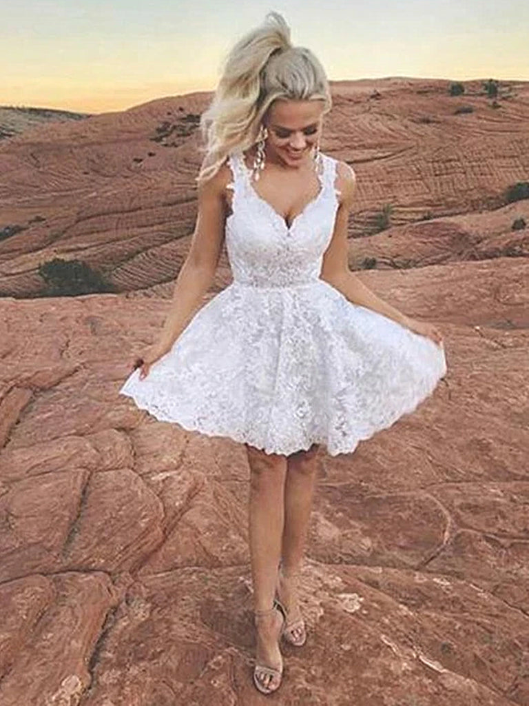 A Line Short White Lace Prom Dresses, Short White Lace Formal Homecomi jbydress A Line Short White Lace Prom Dresses, Short White Lace Formal Homecomi jbydress