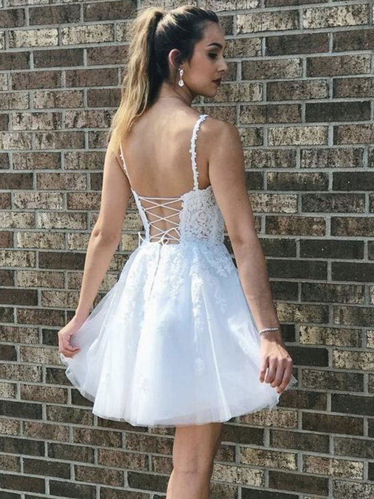 A Line V Neck Short White Lace Prom Dresses, Short White Lace Formal H jbydress A Line V Neck Short White Lace Prom Dresses, Short White Lace Formal H jbydress
