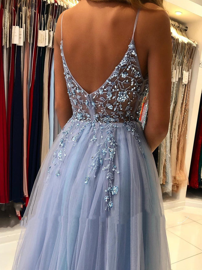 A Line V Neck Smoky Gray Long Beaded Prom Dresses, Smoky Gray Long For jbydress A Line V Neck Smoky Gray Long Beaded Prom Dresses, Smoky Gray Long For jbydress
