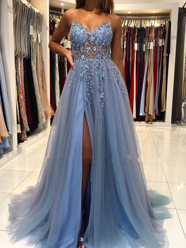 A Line V Neck Smoky Gray Long Beaded Prom Dresses, Smoky Gray Long For jbydress A Line V Neck Smoky Gray Long Beaded Prom Dresses, Smoky Gray Long For jbydress