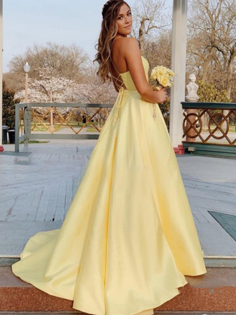 A Line V Neck Yellow Red Long Prom Dresses, V Neck Long Formal Evening jbydress A Line V Neck Yellow Red Long Prom Dresses, V Neck Long Formal Evening jbydress