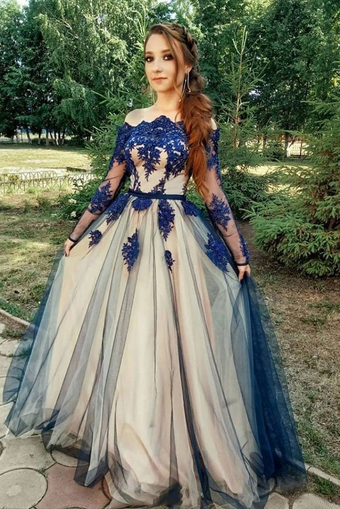 A Line Long Sleeves Blue Lace Prom Dresses, Long Sleeves Blue Lace For jbydress A Line Long Sleeves Blue Lace Prom Dresses, Long Sleeves Blue Lace For jbydress