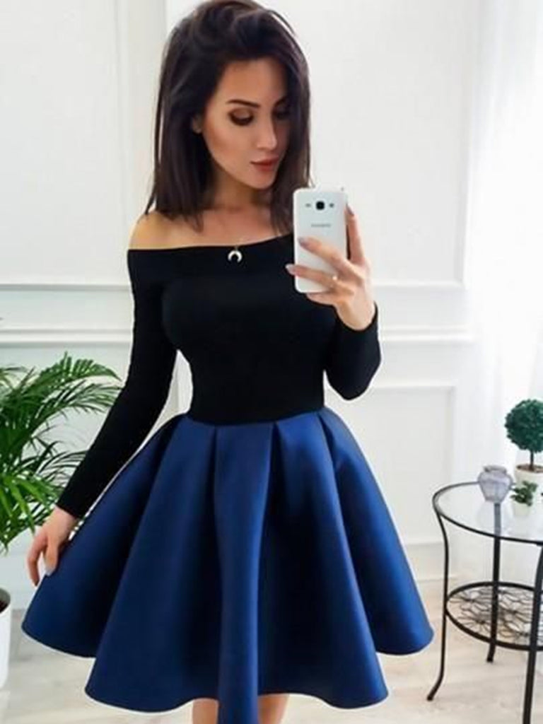 A Line Long Sleeves Short Blue Prom Dresses, Short Blue Long Sleeves F jbydress A Line Long Sleeves Short Blue Prom Dresses, Short Blue Long Sleeves F jbydress