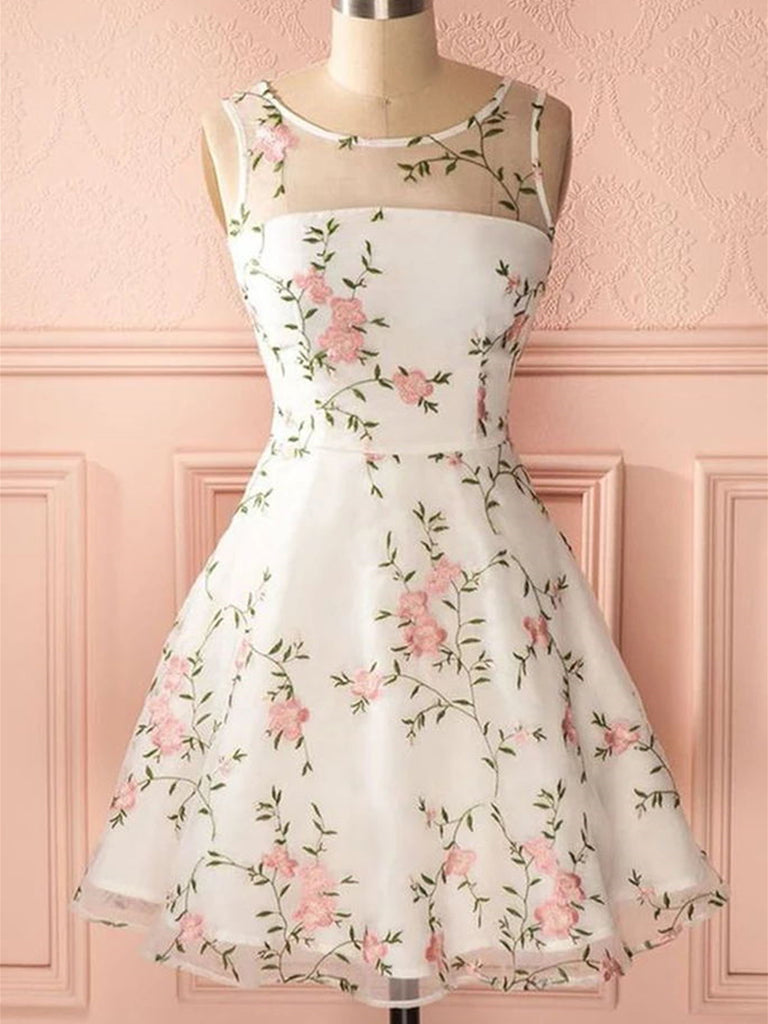 A Line Round Neck Short Lace Floral Prom Dresses, Short Lace Floral Fo jbydress A Line Round Neck Short Lace Floral Prom Dresses, Short Lace Floral Fo jbydress