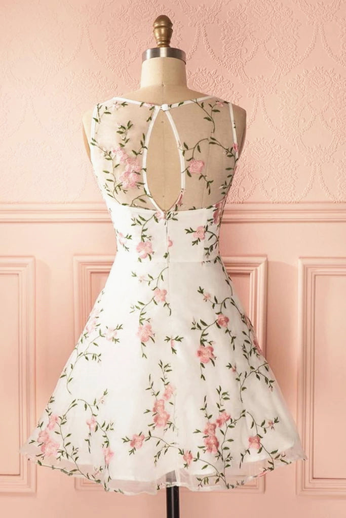 A Line Round Neck Short Lace Floral Prom Dresses, Short Lace Floral Fo jbydress A Line Round Neck Short Lace Floral Prom Dresses, Short Lace Floral Fo jbydress