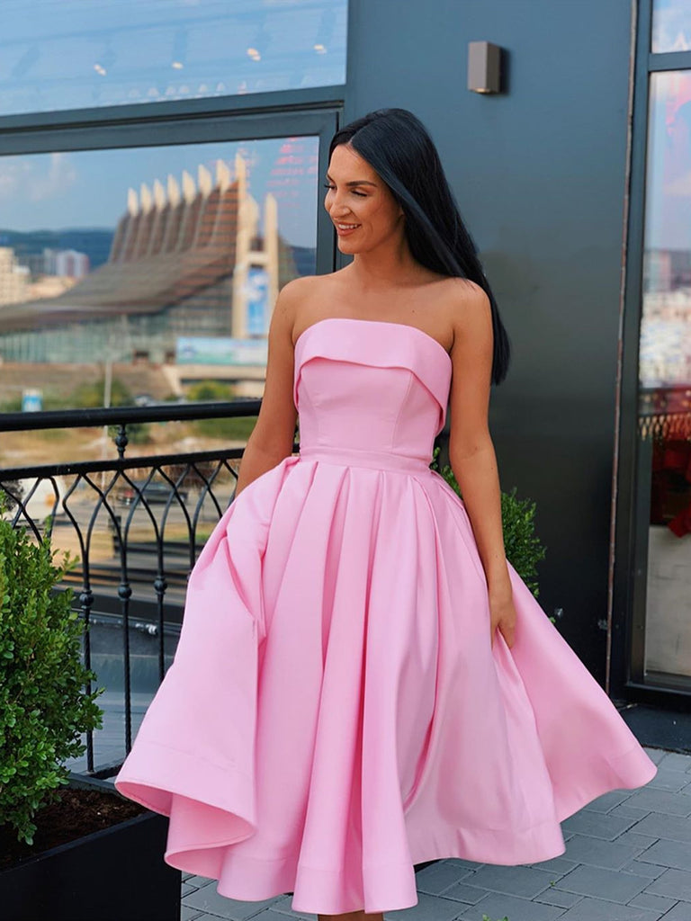 Short Strapless Pink Yellow Prom Dresses, Short Pink Yellow Formal Hom – jbydress