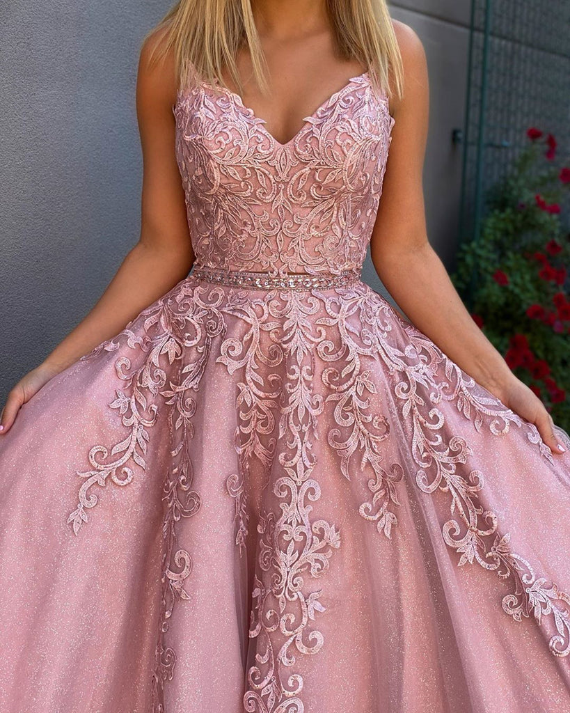 A Line V Neck 2 Pieces Pink Lace Prom Dresses, Two Pieces Pink Lace Fo jbydress A Line V Neck 2 Pieces Pink Lace Prom Dresses, Two Pieces Pink Lace Fo jbydress