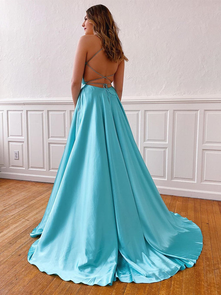 A Line V Neck Aqua Backless Long Prom Dresses, Aqua Open Back Long For jbydress A Line V Neck Aqua Backless Long Prom Dresses, Aqua Open Back Long For jbydress