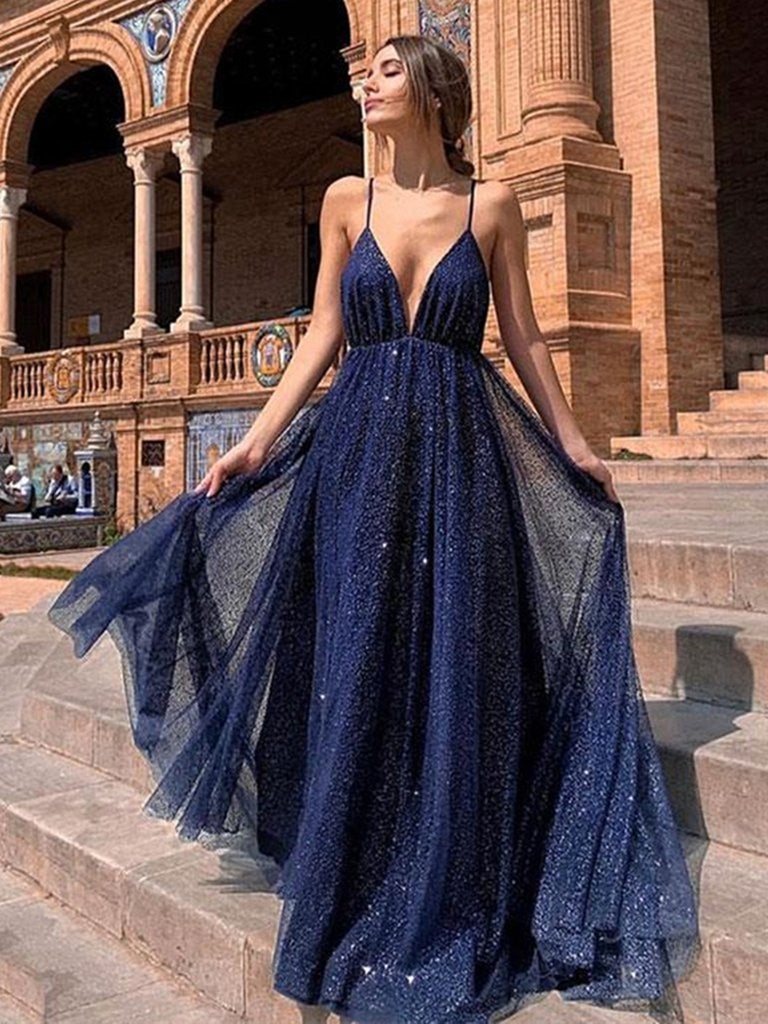 A Line V Neck Backless Blue Prom Dresses, V Neck Blue Backless Formal jbydress A Line V Neck Backless Blue Prom Dresses, V Neck Blue Backless Formal jbydress