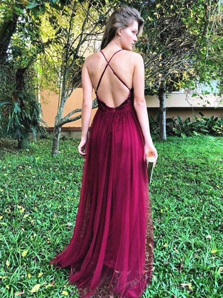 A Line V Neck Backless Burgundy Prom Dresses, Backless Burgundy Formal jbydress A Line V Neck Backless Burgundy Prom Dresses, Backless Burgundy Formal jbydress