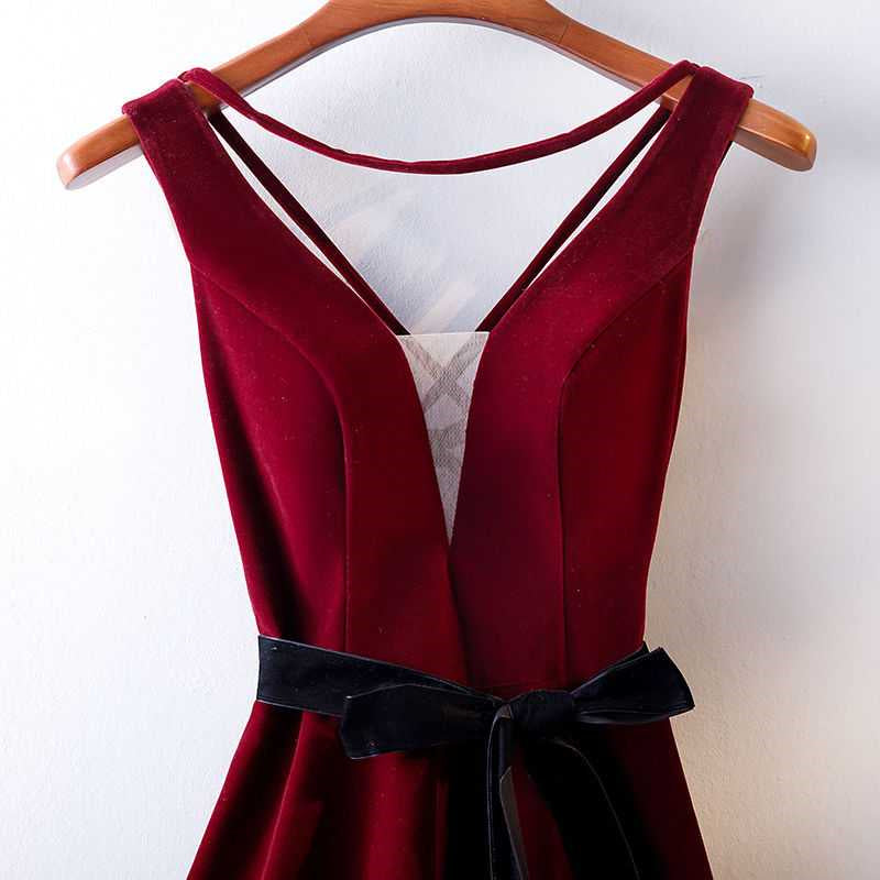 A Line V Neck Backless Burgundy Tea Length Prom Dresses, Tea Length Bu jbydress A Line V Neck Backless Burgundy Tea Length Prom Dresses, Tea Length Bu jbydress