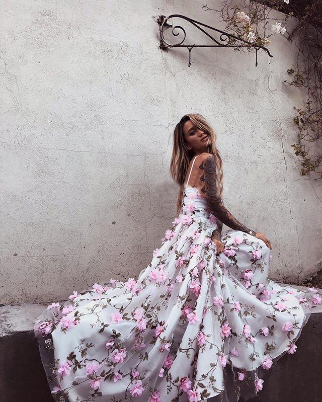 A Line V Neck Backless Pink Floral Lace Prom Dresses, Pink 3D Flower L jbydress A Line V Neck Backless Pink Floral Lace Prom Dresses, Pink 3D Flower L jbydress