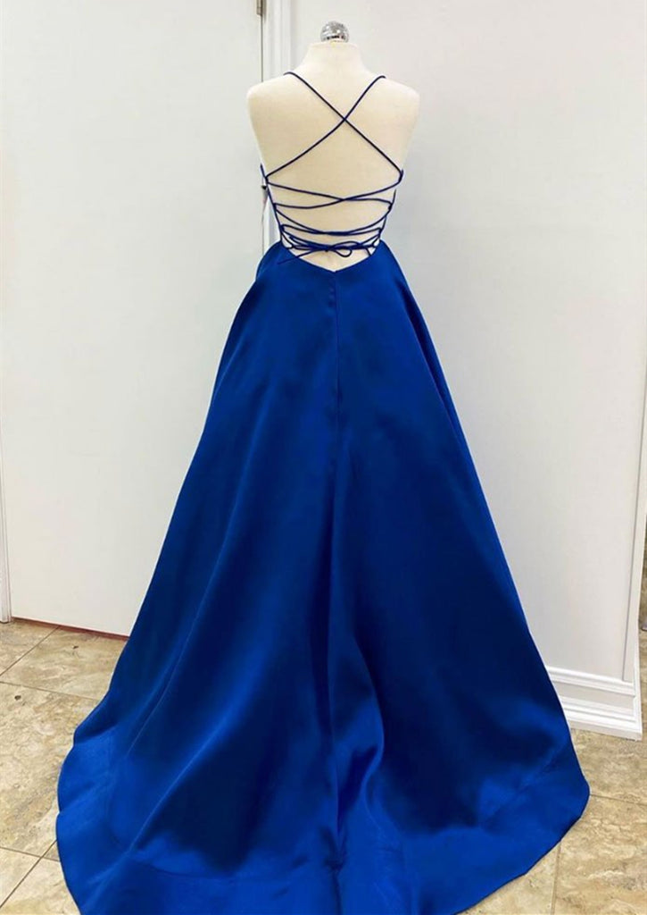 A Line V Neck Backless Royal Blue Satin Prom Dresses, Open Back Royal jbydress A Line V Neck Backless Royal Blue Satin Prom Dresses, Open Back Royal jbydress