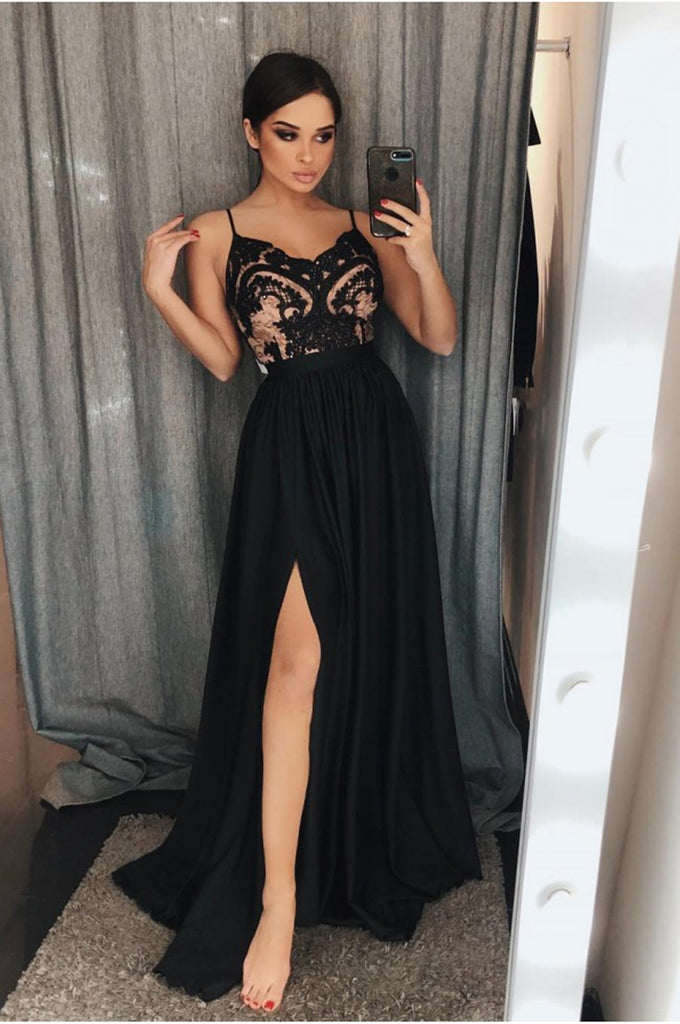 A Line V Neck Black Lace Prom Dress, Black Lace Formal Evening Dresses jbydress A Line V Neck Black Lace Prom Dress, Black Lace Formal Evening Dresses jbydress