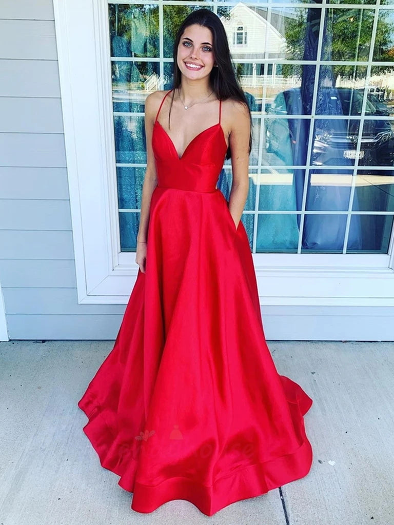 A Line V Neck Red Backless Satin Prom Dresses, Open Back Red Formal Ev jbydress A Line V Neck Red Backless Satin Prom Dresses, Open Back Red Formal Ev jbydress
