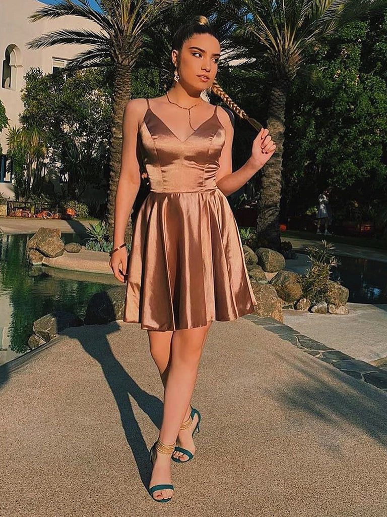 A Line V Neck Short Champagne Prom Dresses, Short Champagne Graduation jbydress A Line V Neck Short Champagne Prom Dresses, Short Champagne Graduation jbydress