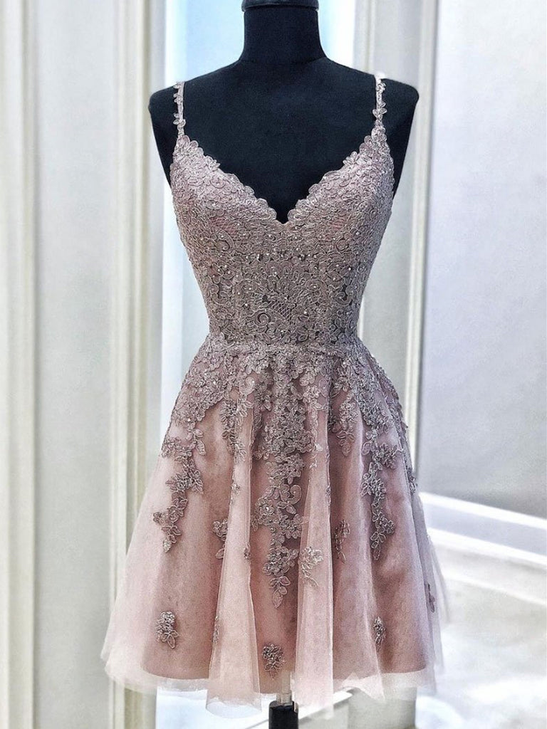 A Line V Neck Short Lace Prom Dresses, Short V Neck Lace Formal Homeco jbydress A Line V Neck Short Lace Prom Dresses, Short V Neck Lace Formal Homeco jbydress