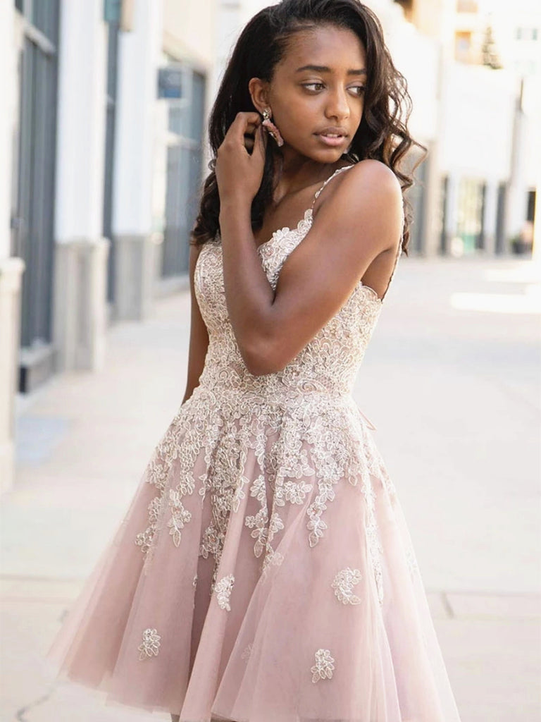 A Line V Neck Short Pink Lace Prom Dresses, Short Pink Lace Formal Hom jbydress A Line V Neck Short Pink Lace Prom Dresses, Short Pink Lace Formal Hom jbydress