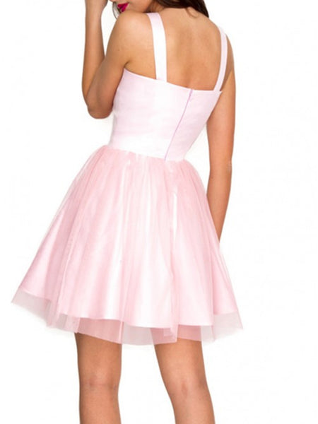 A Line V Neck Short Pink Prom Dresses, Short Pink Formal Homecoming Graduation Dresses