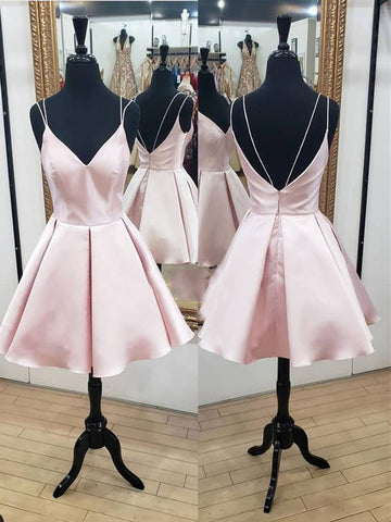A Line V Neck Short Pink Prom Dresses, Short Pink Homecoming Graduation Dresses