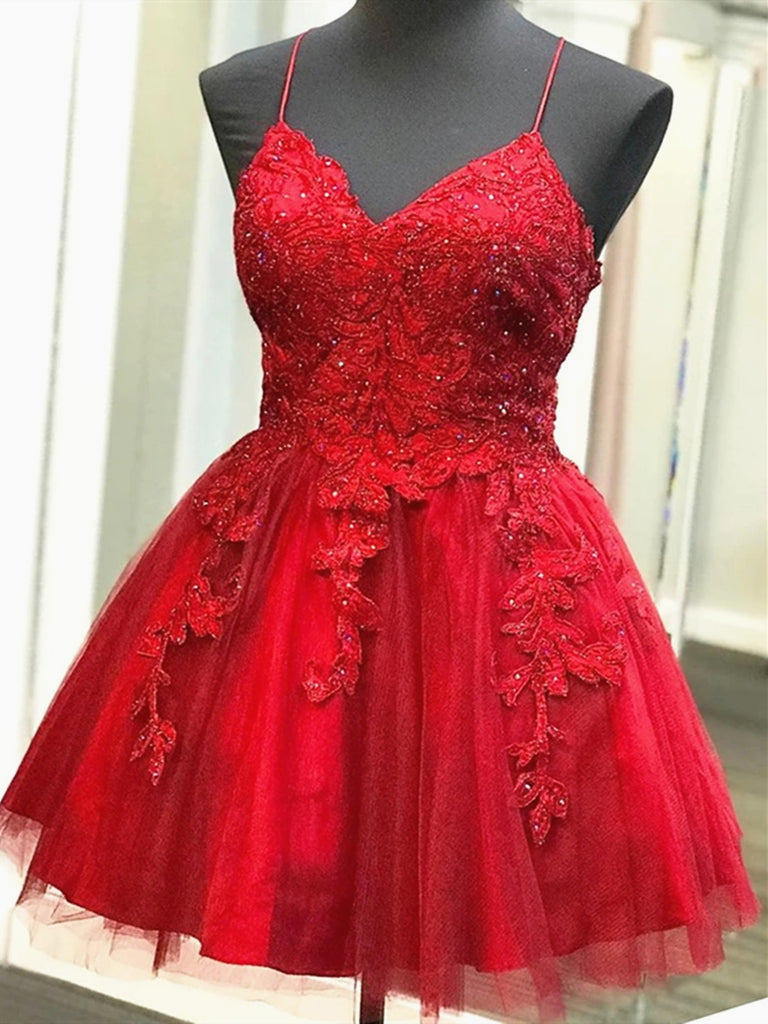 Halter Neck Short Red Lace Prom Dresses, Short Red Lace Formal Homecom –  jbydress