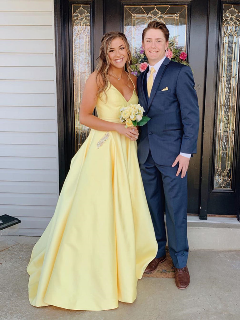 A Line V Neck Yellow Backless Prom Dresses, Backless Long Yellow Forma jbydress A Line V Neck Yellow Backless Prom Dresses, Backless Long Yellow Forma jbydress