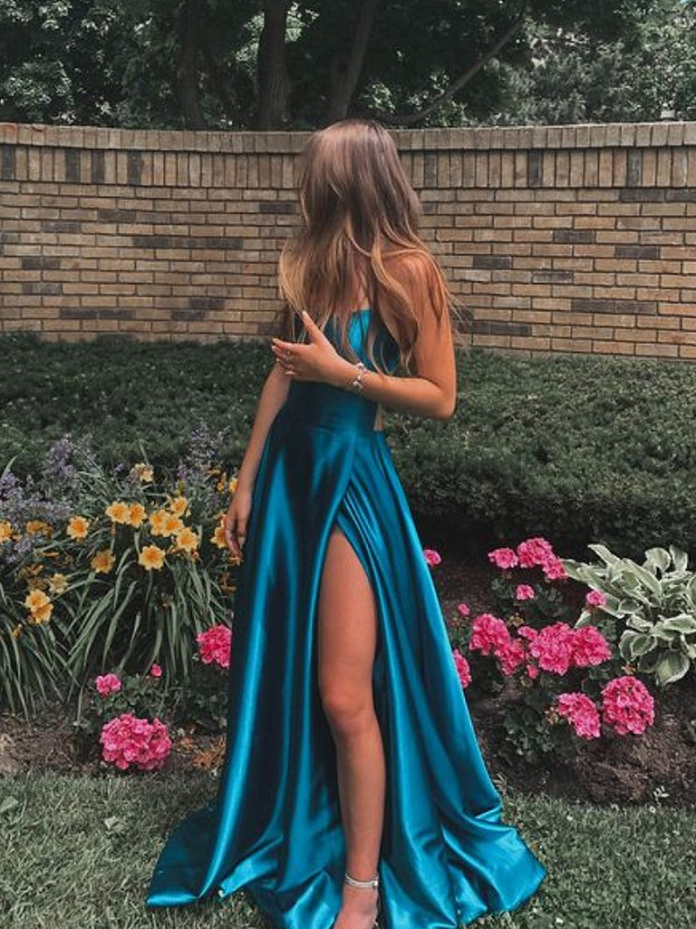 Backless Blue Long Prom Dresses, Open Back Blue Long Formal Graduation –  jbydress