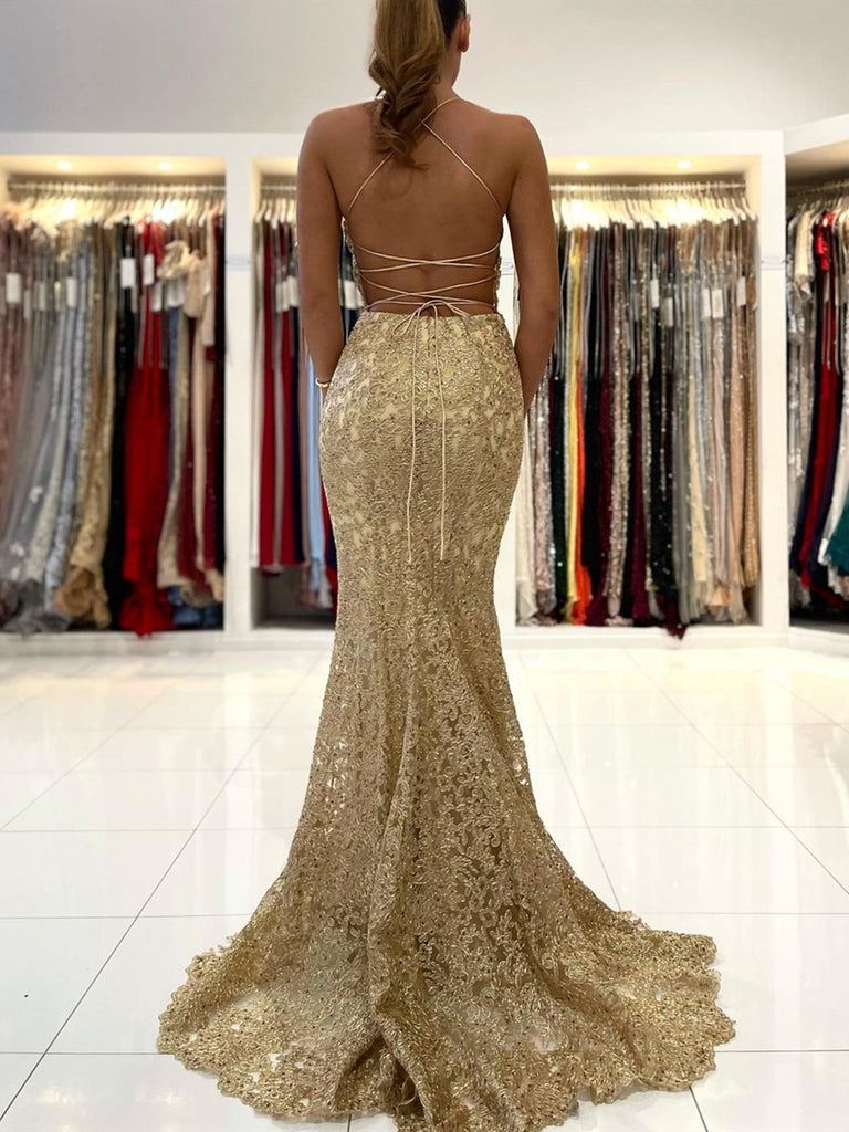 Backless Gold Mermaid Lace Prom Dresses, Open Back Golden Mermaid Lace jbydress Backless Gold Mermaid Lace Prom Dresses, Open Back Golden Mermaid Lace jbydress