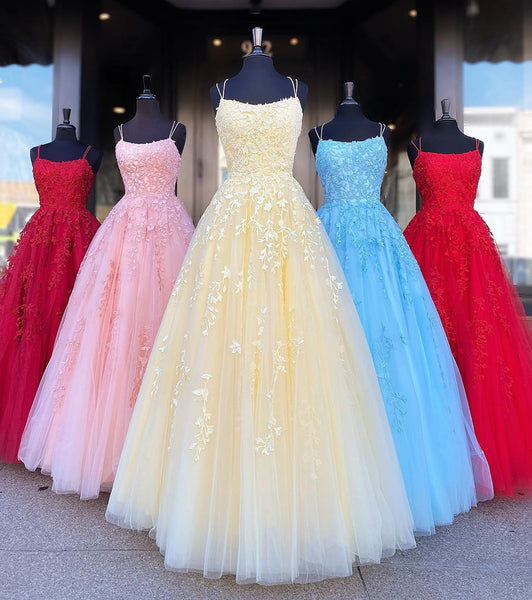 Backless Yellow Pink Blue Red Burgundy Lace Prom Dresses, Backless Lace Formal Evening Bridesmaid Dresses