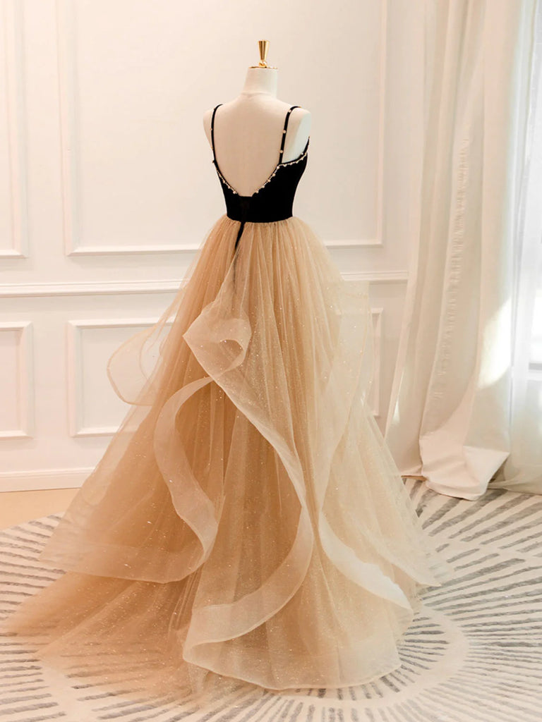 Black Champagne Long Prom Dresses, Black Champagne Long Formal Evening jbydress Black Champagne Long Prom Dresses, Black Champagne Long Formal Evening jbydress