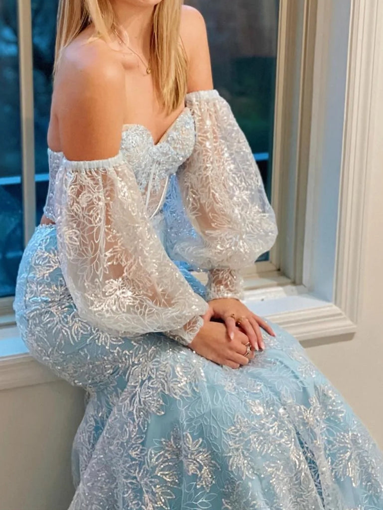 Black Light Blue Lace Mermaid Prom Dresses, Black Light Blue Lace Merm jbydress Black Light Blue Lace Mermaid Prom Dresses, Black Light Blue Lace Merm jbydress