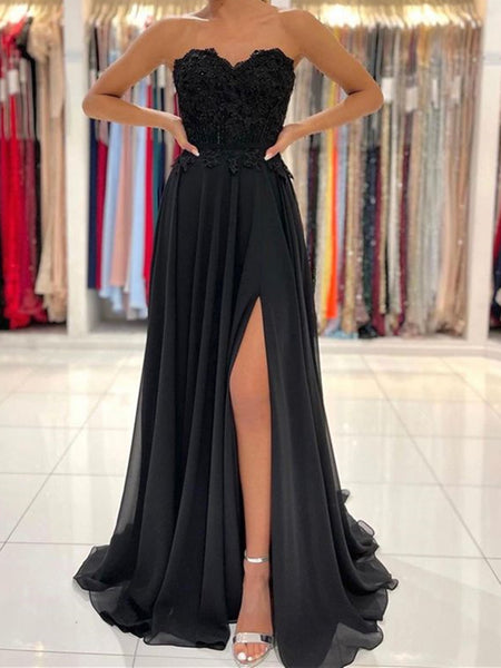 Black Long Lace Prom Dresses, Long Black Lace Formal Evening Dresses