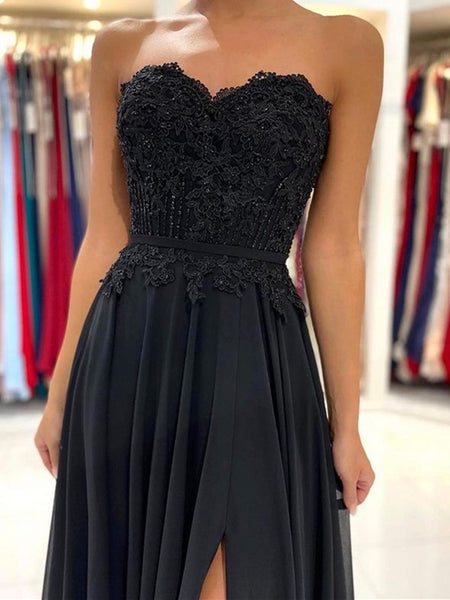 Black Long Lace Prom Dresses, Long Black Lace Formal Evening Dresses