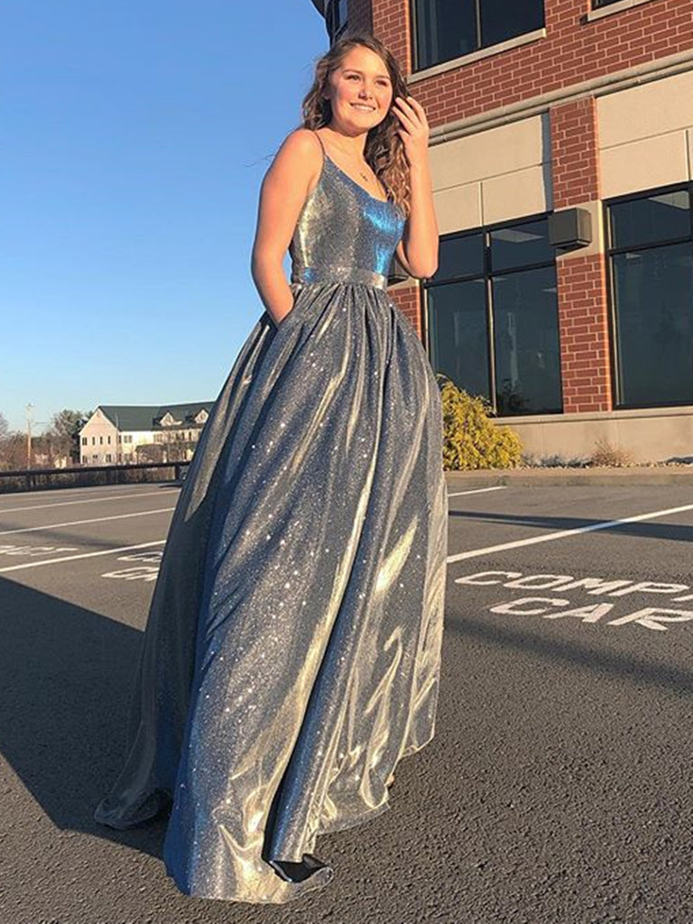 Bling Bling A Line Backless Navy Blue Long Prom Dresses, Shiny Open Ba jbydress Bling Bling A Line Backless Navy Blue Long Prom Dresses, Shiny Open Ba jbydress