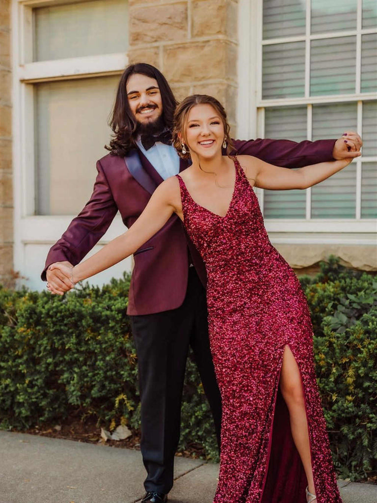 Bling Bling V Neck Mermaid Burgundy Prom Dresses, Wine Red Mermaid V N jbydress Bling Bling V Neck Mermaid Burgundy Prom Dresses, Wine Red Mermaid V N jbydress