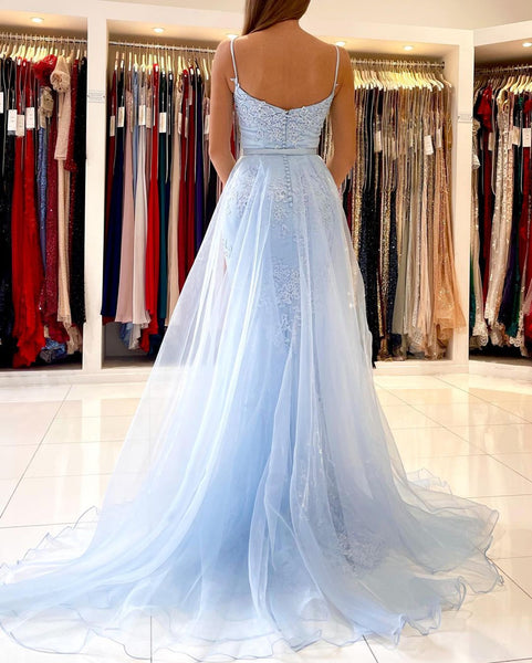 Blue Lace Mermaid Long Prom Dresses, Blue Lace Mermaid Long Formal Evening Dresses