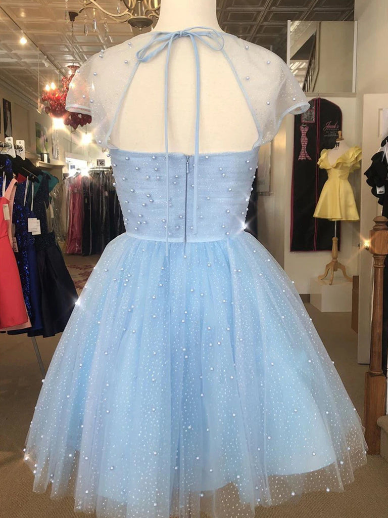Cap Sleeves Short Beaded Prom Dresses, Short Blue White Yellow Graduat jbydress Cap Sleeves Short Beaded Prom Dresses, Short Blue White Yellow Graduat jbydress