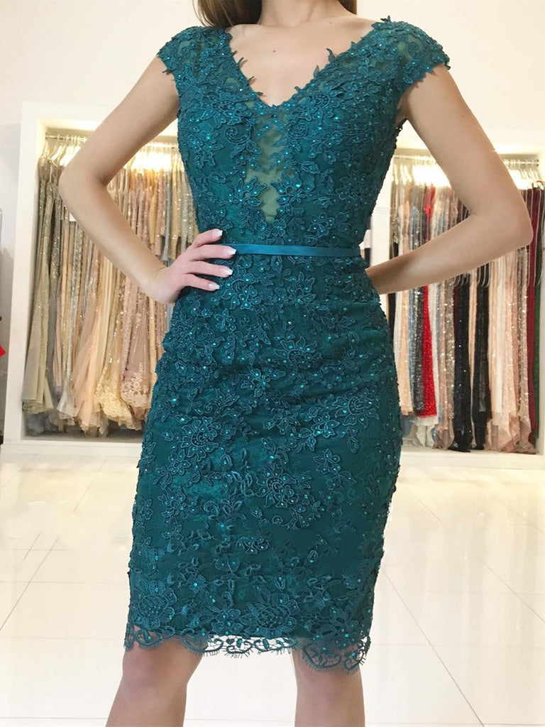 Cap Sleeves Short Emerald Green Lace Prom Dresses, Short Green Lace Gr jbydress Cap Sleeves Short Emerald Green Lace Prom Dresses, Short Green Lace Gr jbydress