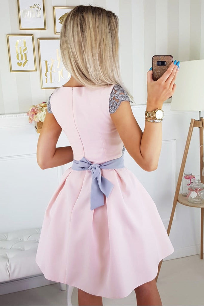 gray and pink prom dresses Two Pieces Two Tone Blush Pink Silver Split Pockets Long Simple Prom D AlineBridal