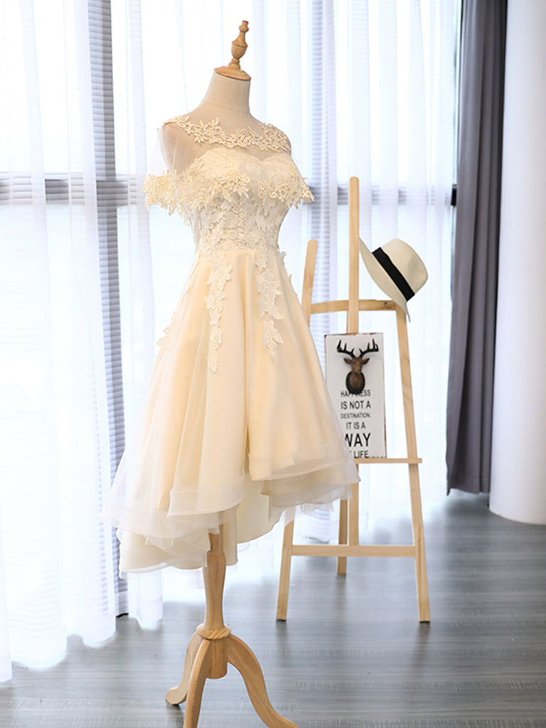 Champagne High Low Lace Prom Dresses, Champagne High Low Lace Formal H jbydress Champagne High Low Lace Prom Dresses, Champagne High Low Lace Formal H jbydress