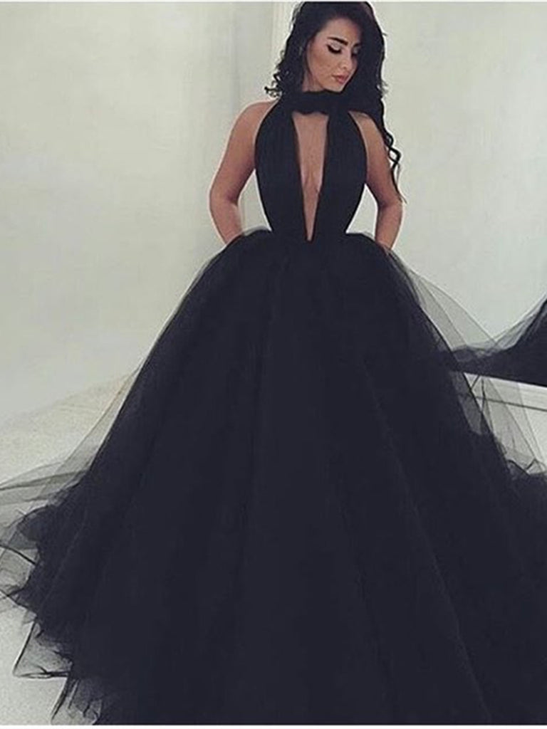 Custom Made Black Tulle Prom Gown, Black Prom Dresses, Black Formal Dresses