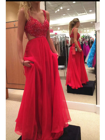 Custom Made A Line Backless Lace Red Prom Dresses, Lace Formal Dresses, Bridesmaid Dresses