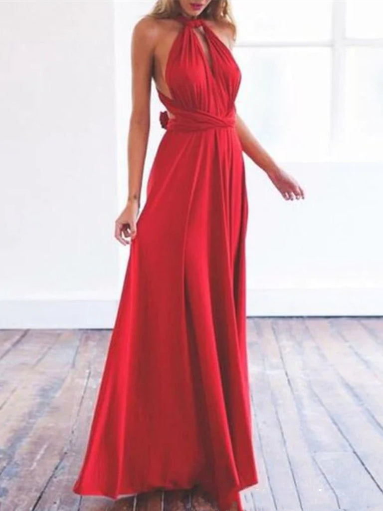 Custom Made A Line Backless Red Long Prom Dresses, Red Formal Dresses, Red Bridesmaid Dresses