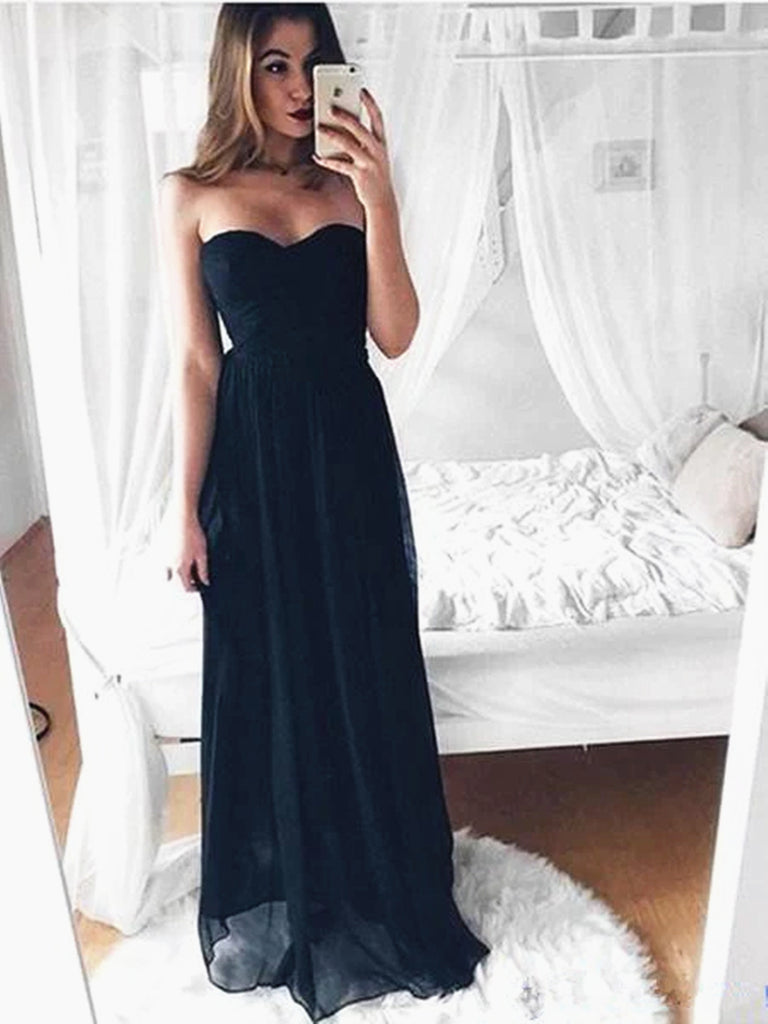 Custom Made A Line Sweetheart Neck Long Black Chiffon Prom Dresses, Bl jbydress Custom Made A Line Sweetheart Neck Long Black Chiffon Prom Dresses, Bl jbydress