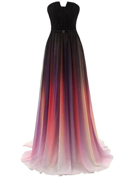 Custom Made Backless Ombre Chiffon Long Prom Dress, Ombre Bridesmaid Dresses, Formal Dresses